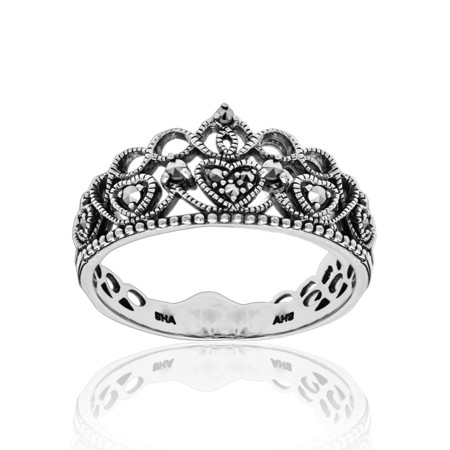 Marcasite Sterling Silver Tiara Crown Ring - Click Image to Close